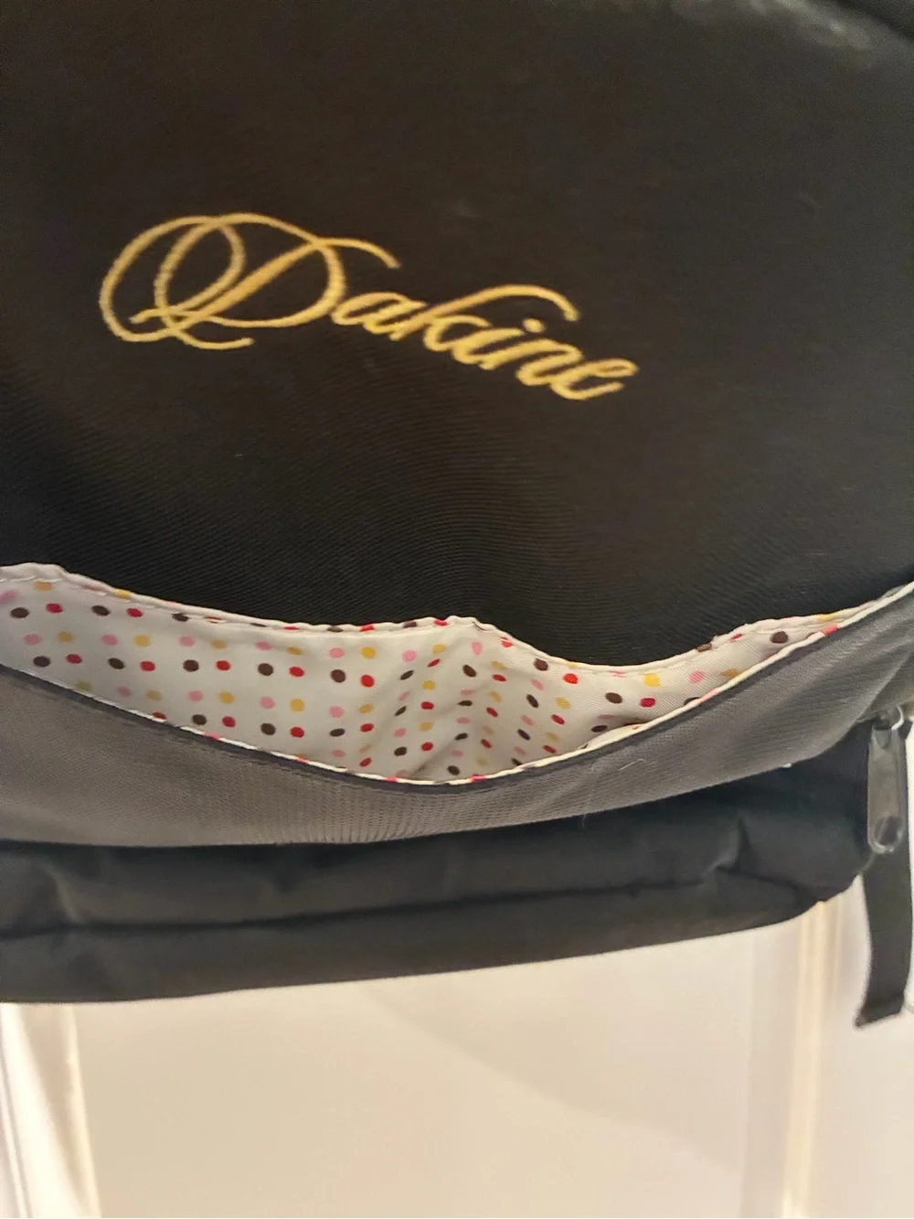 Vintage Y2K Dakine Black & Gold Embroidered Backpack | Polka Dot Lining